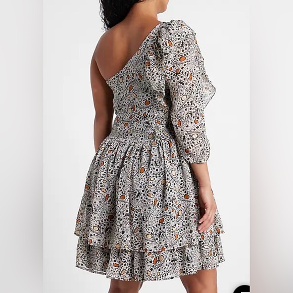 Express Versatile Rachel Zoe Printed One Shoulder Ruffle Mini Dress - Picture 3 of 14